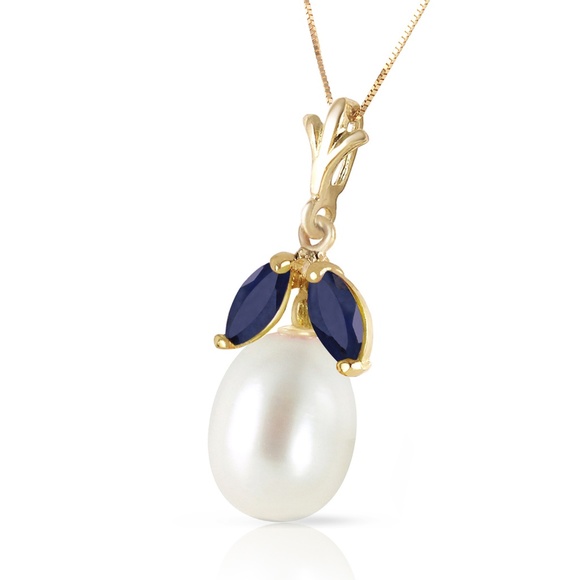 Galaxy Gold Products Jewelry - 14K. GOLD NECKLACE WITH NATURAL PEARL & SAPPHIRES